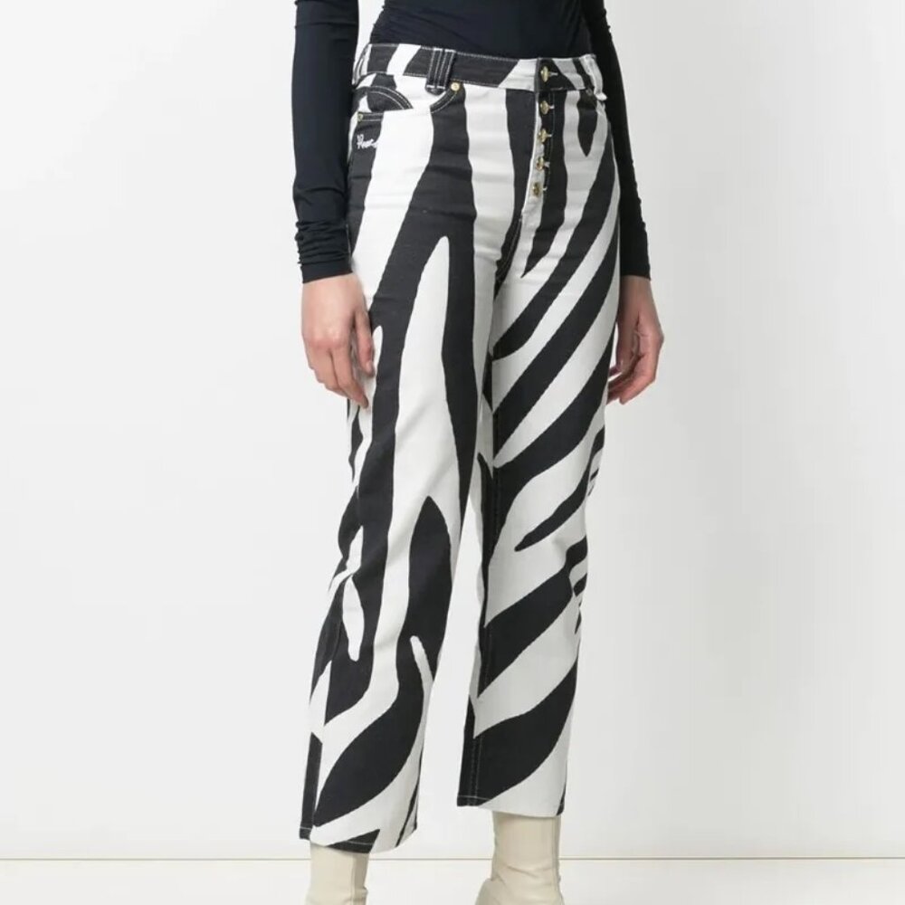 House of Sunny Rewa denim zebra jeans, size 4